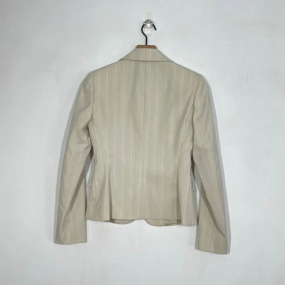 Antonio Melani Blazer Women's Size 0 Beige Striped Two-Button Work Career Casual